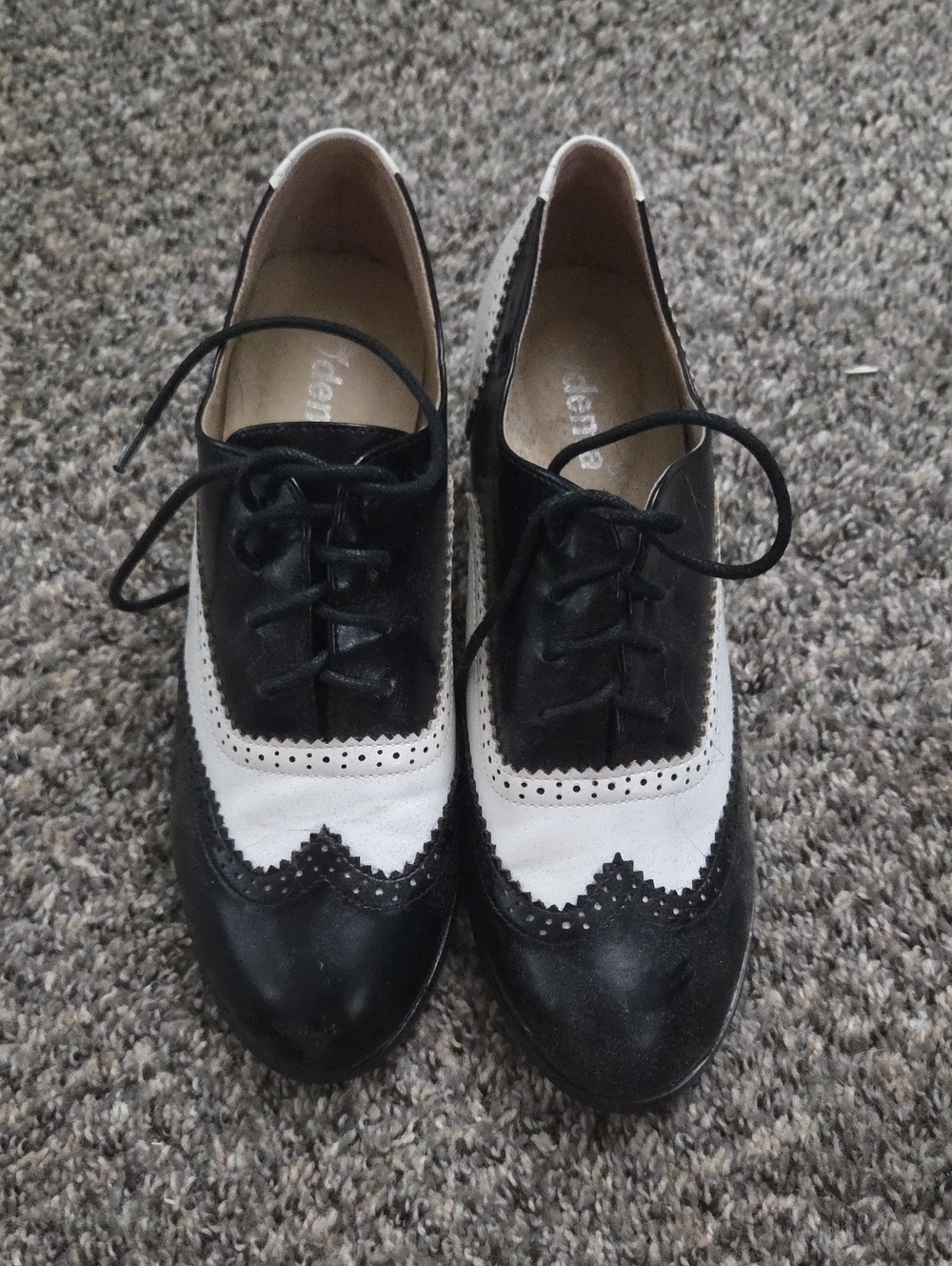 Black and White Women's Lace-Up Wingtip Oxfords